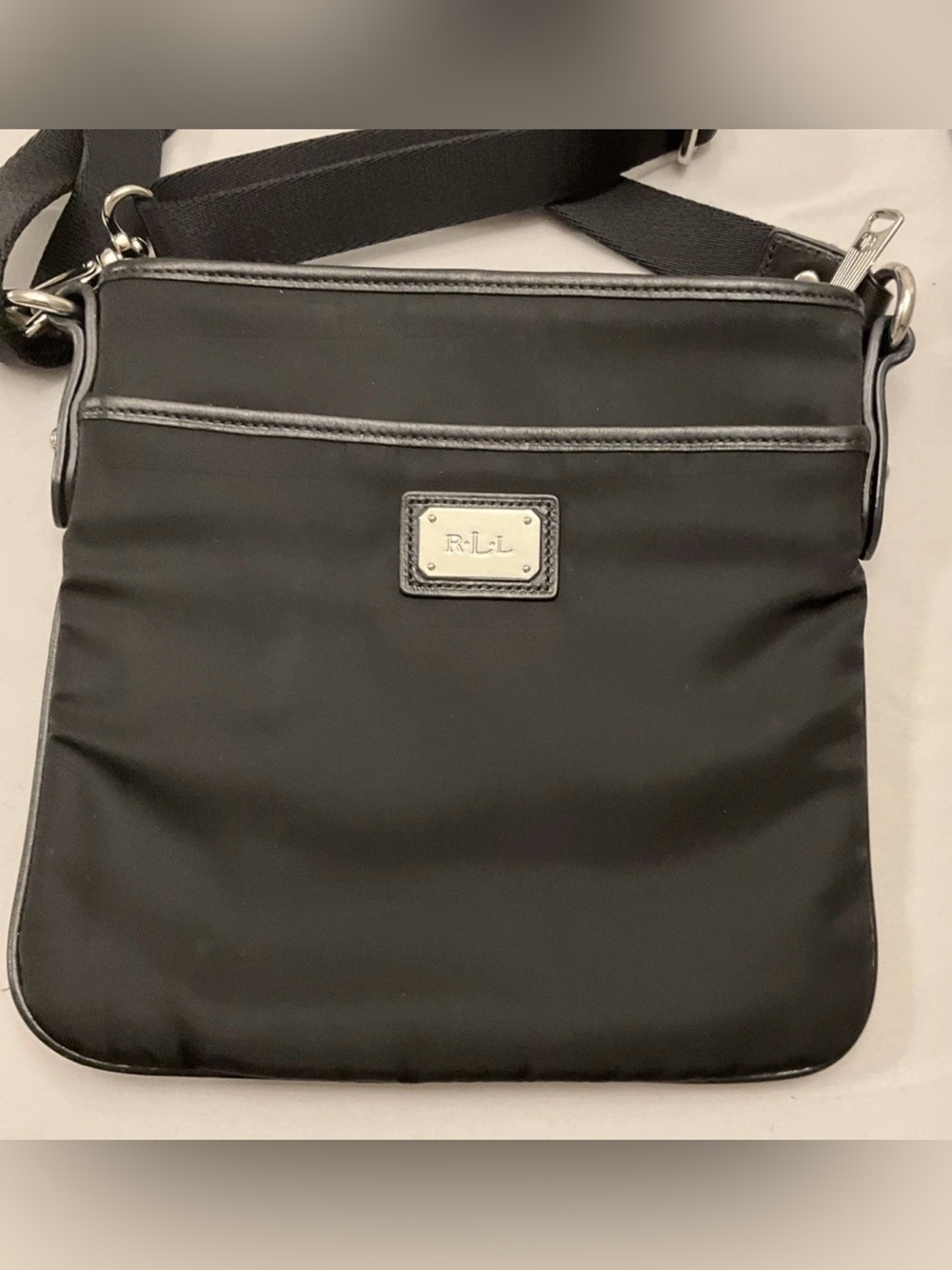 Ralph Lauren Black Crossbody Zipper Closure Outside Pockets Front And Back